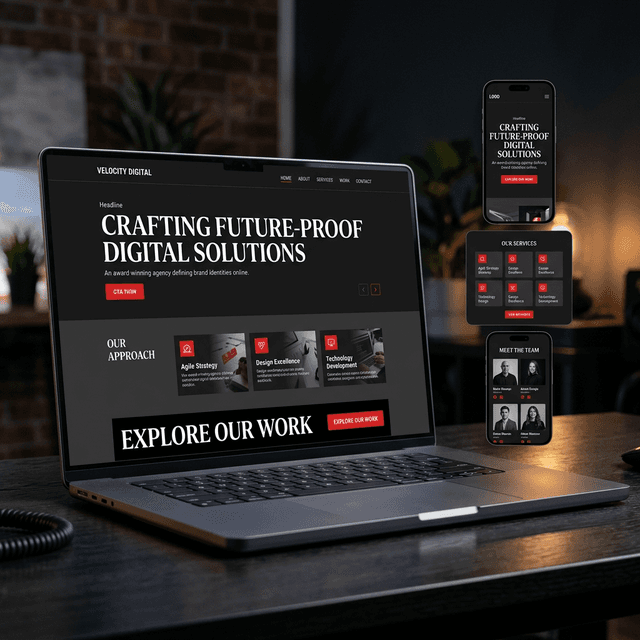 Responsive website shown on a laptop and phones